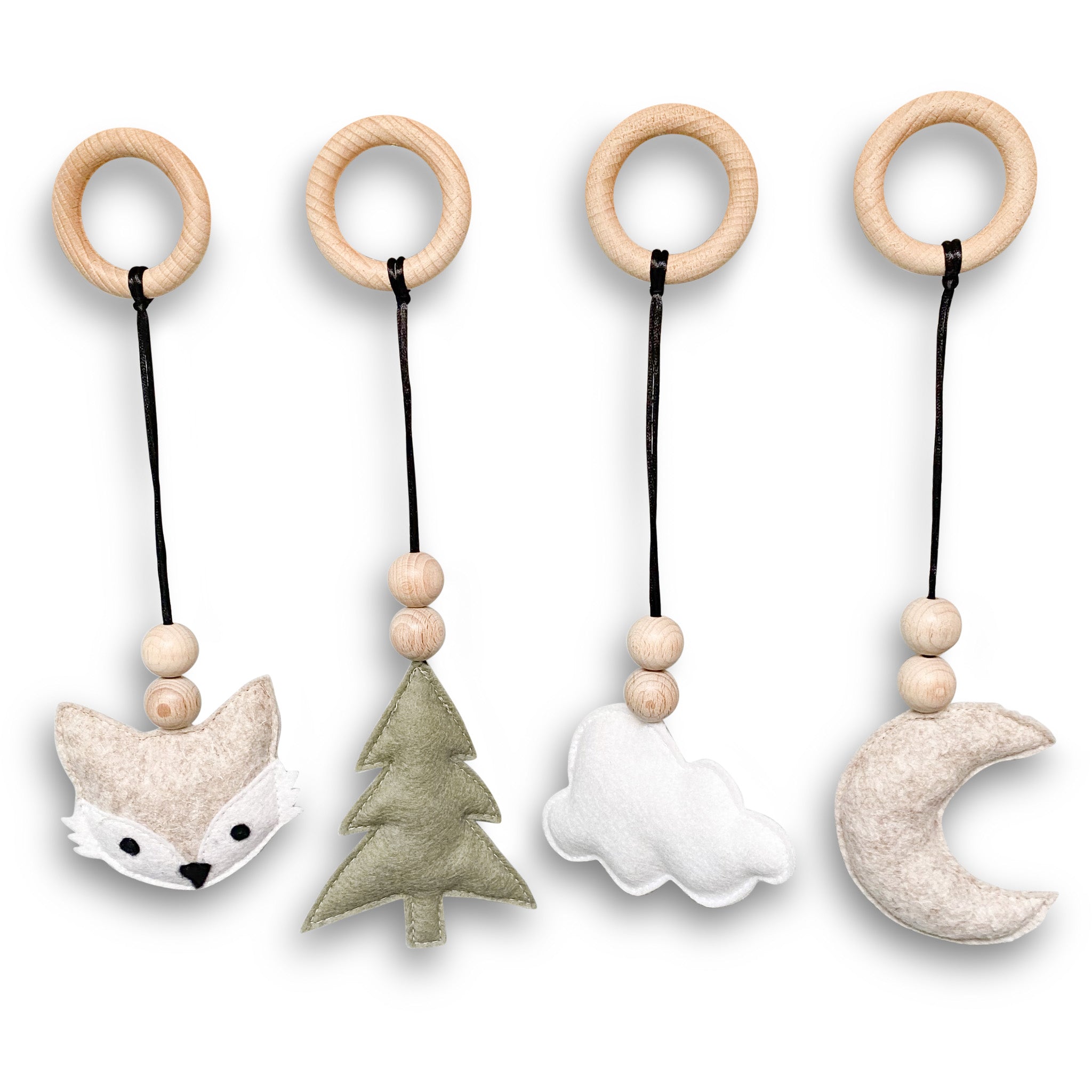 Blank houten babygym | Speelboog massief hout - bosdieren hangers - toddie.nl