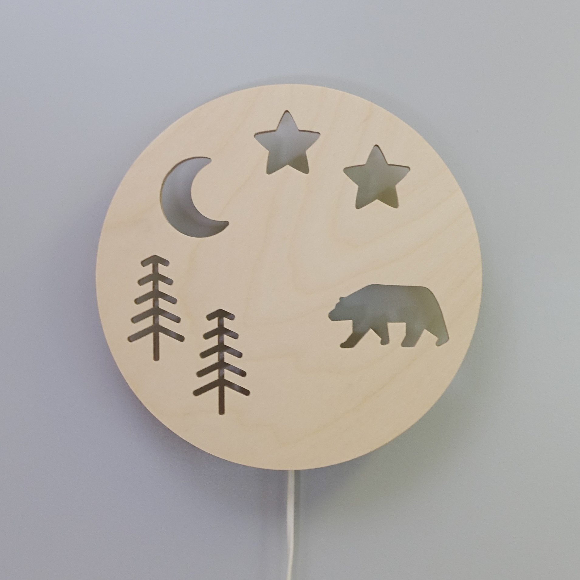 Houten wandlamp kinderkamer | Bosdieren - blank - toddie.nl ®
