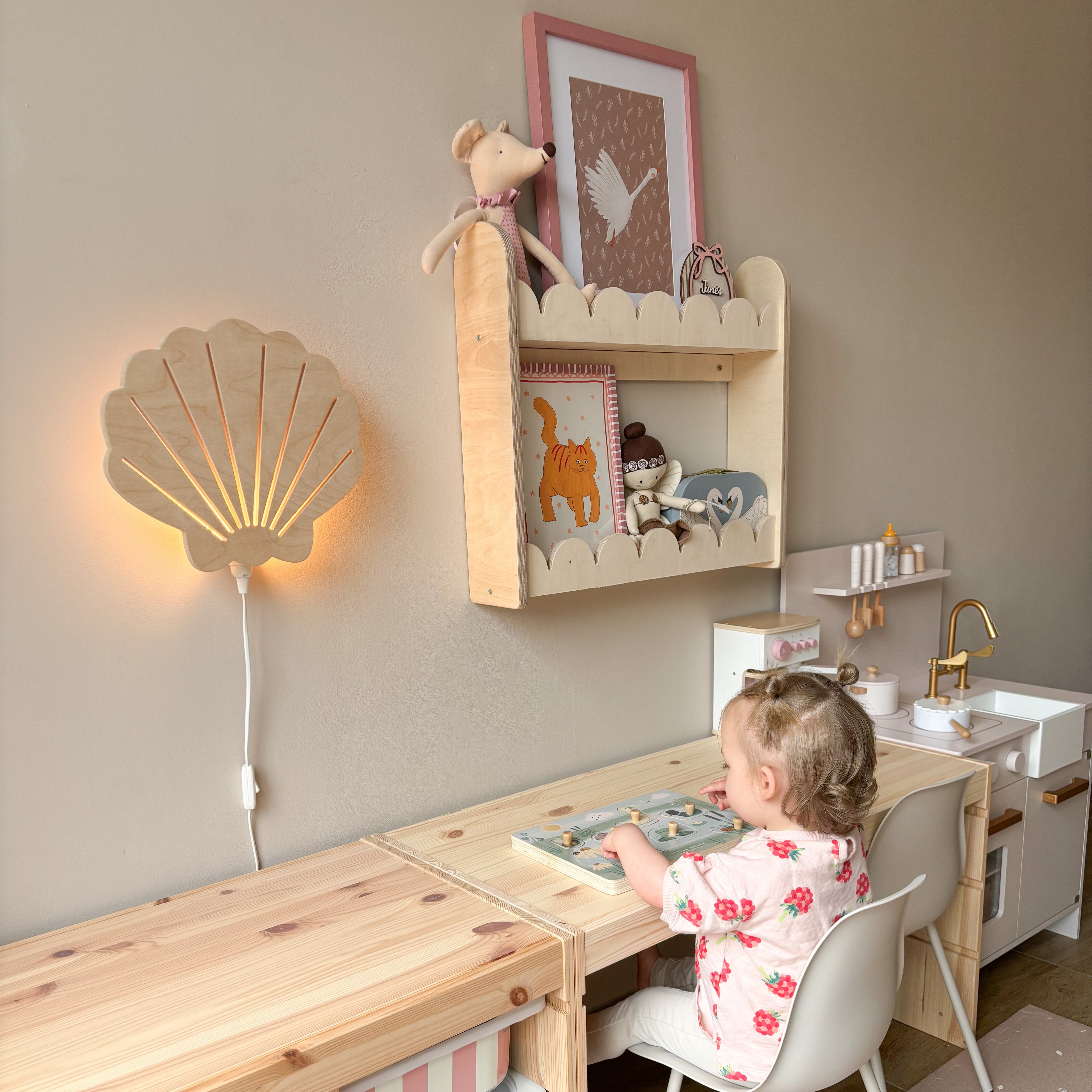 Houten wandlamp kinderkamer | Schelp - blank - toddie.nl ®