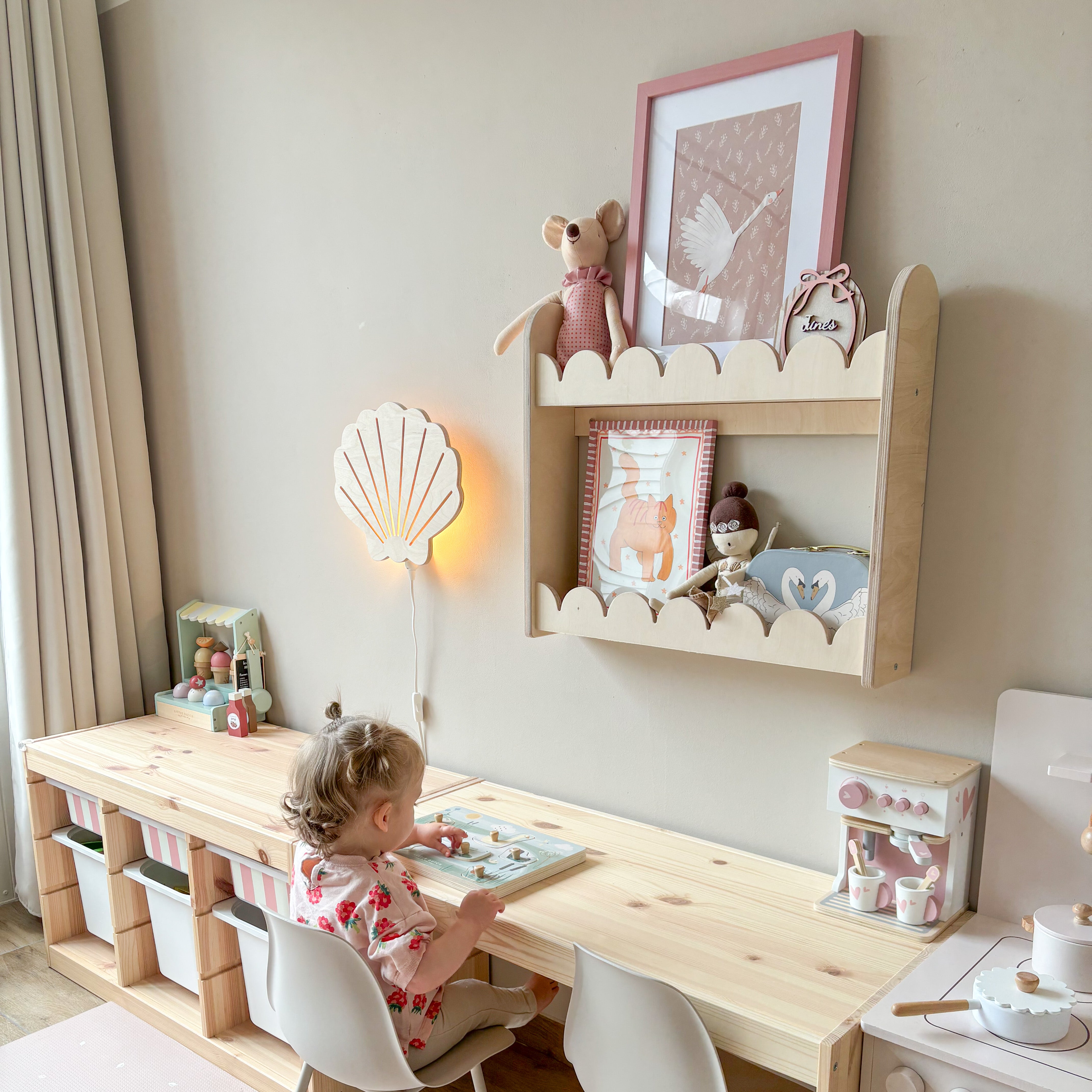 Houten wandlamp kinderkamer | Schelp - blank - toddie.nl ®