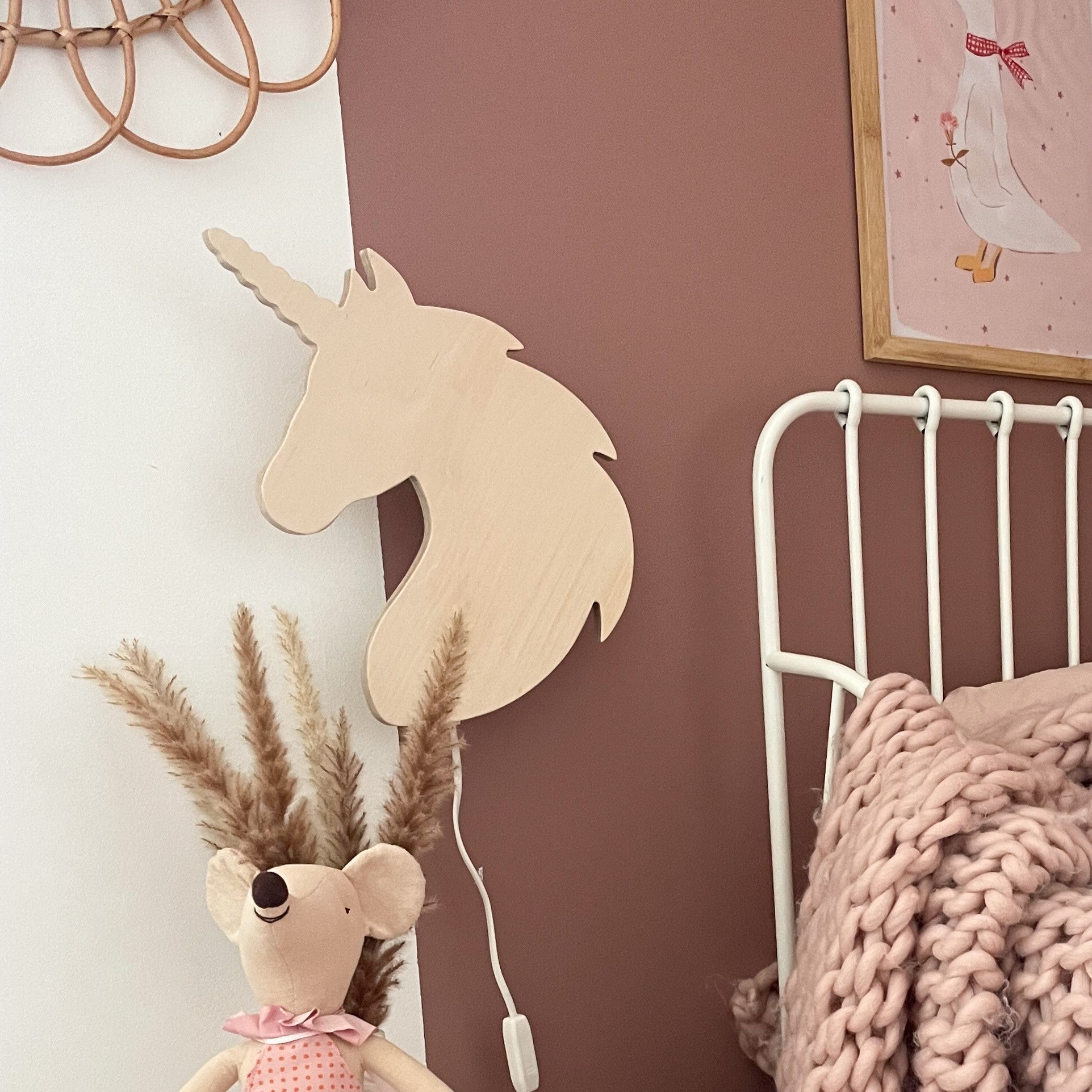 Houten wandlamp kinderkamer | Eenhoorn - blank - toddie.nl ®