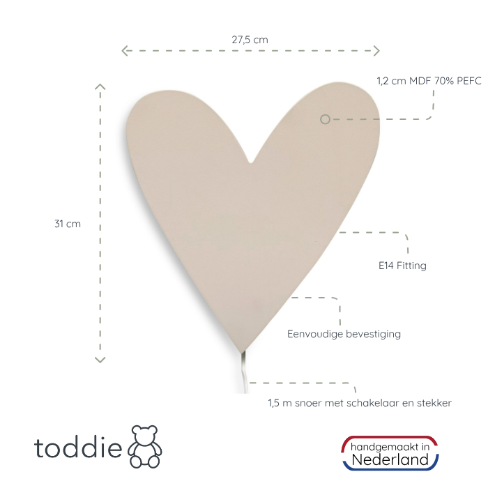 Houten wandlamp kinderkamer | Hart Beige - toddie.nl
