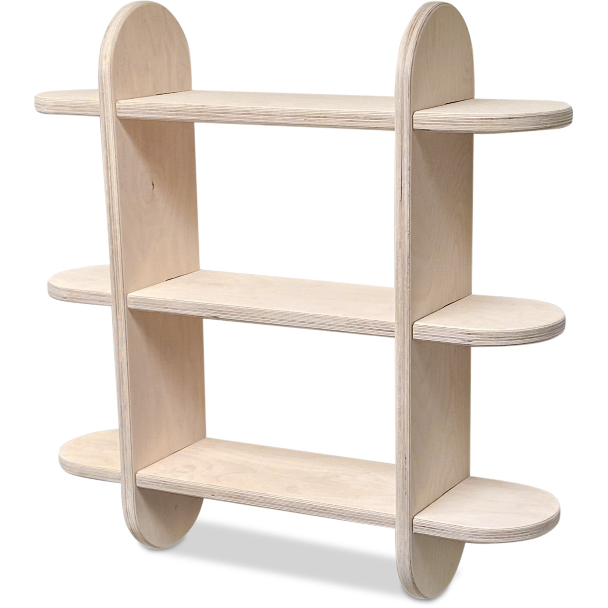 Rundt Montessori bogvægskab til børneværelse | Reol med 3 hylder - klar