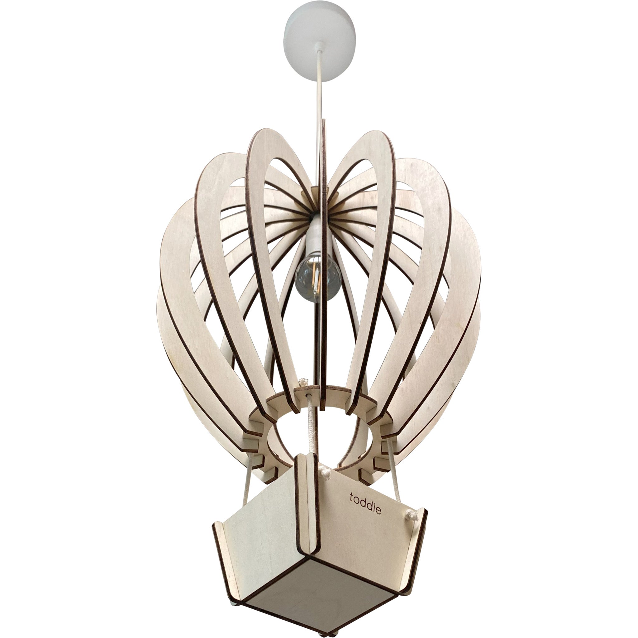 Træhængelampe til børneværelse | Varmluftballon - blank