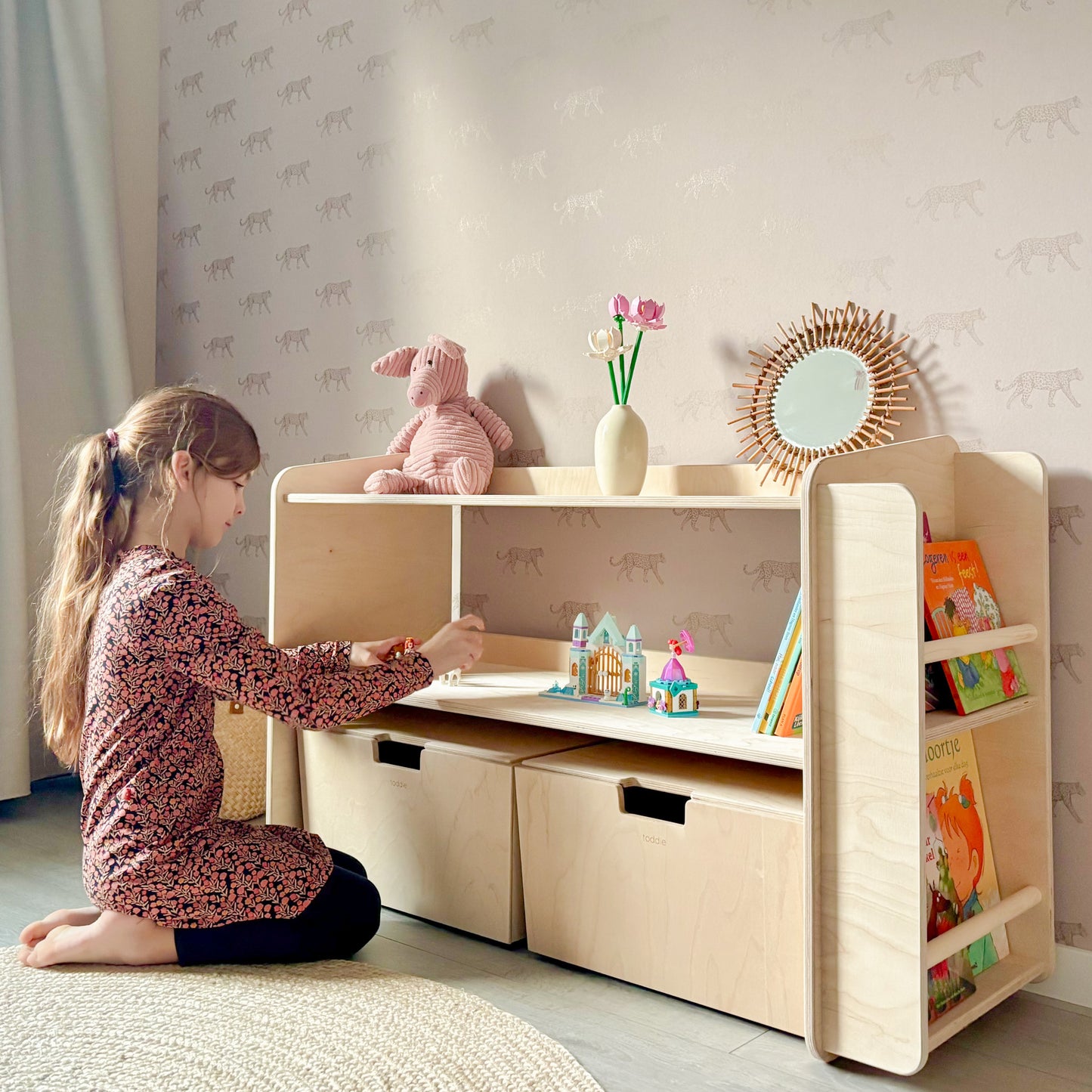 Jollie montessori open speelgoedkast met zijkant boekenrek | Boekenkast 2 planken - blank - toddie.nl ®