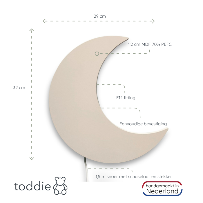 Houten wandlamp kinderkamer | Maan - Beige - toddie.nl