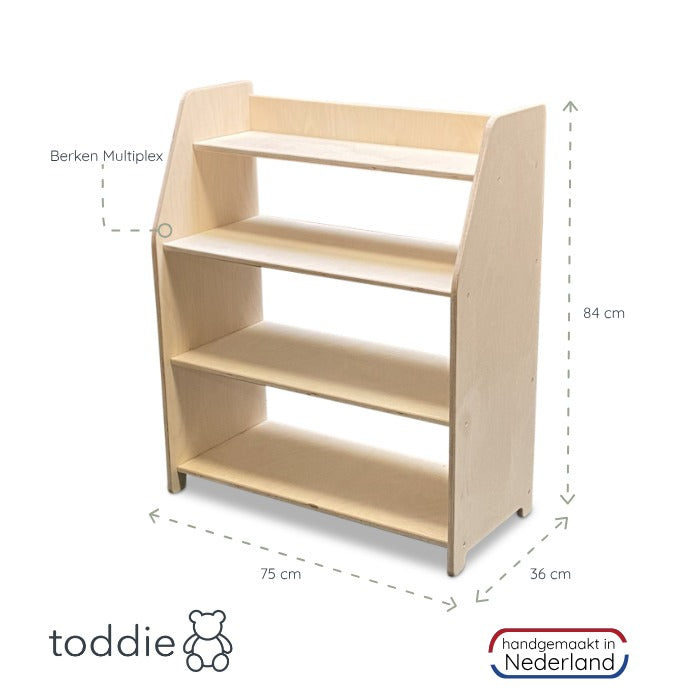 Moodie Montessori legemøbler | Børneopbevaringsmøbel med 4 hylder - klar