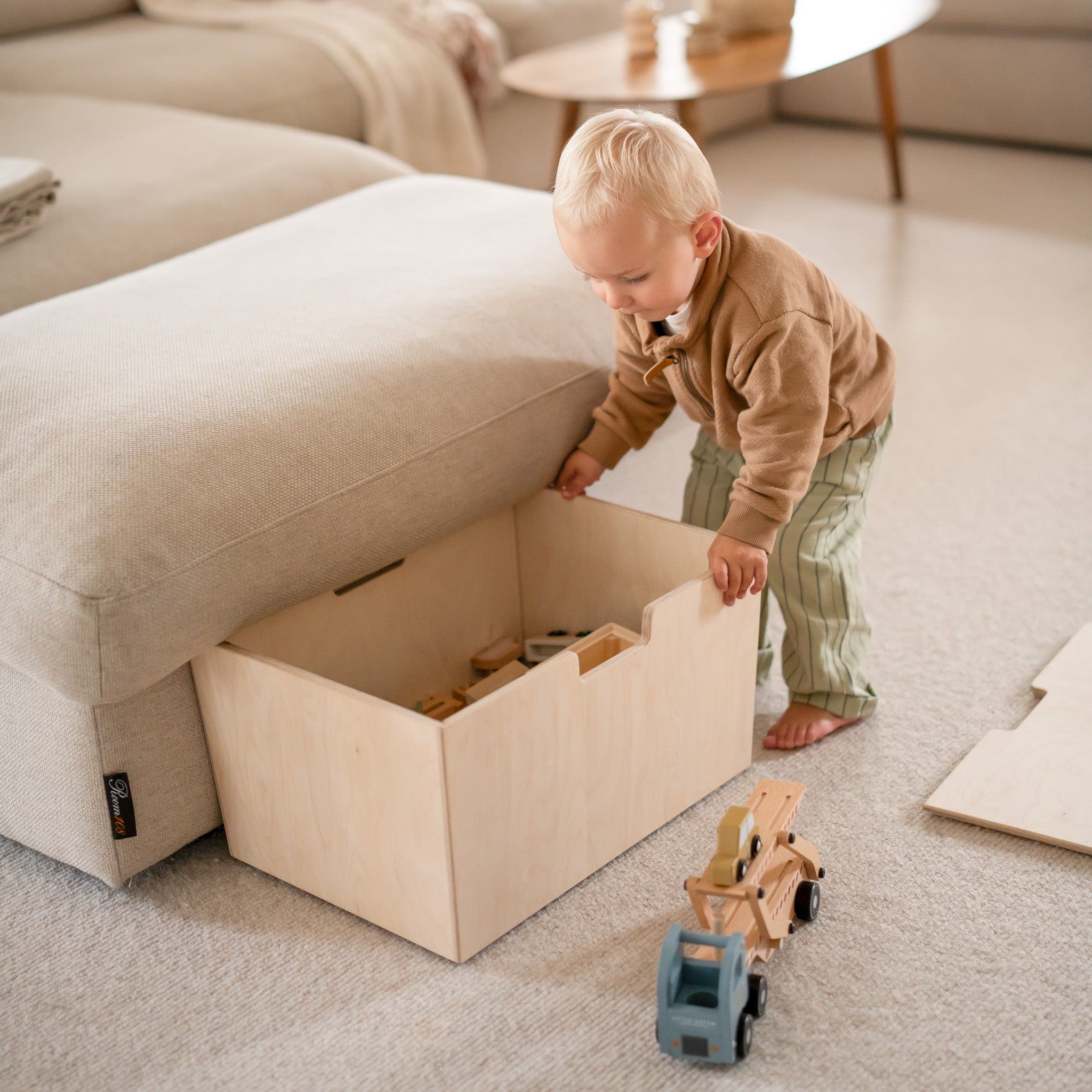 Montessori mobil opbevaringskasse med hjul og låg - blank