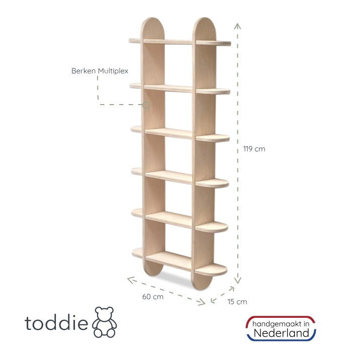 Rundt montessori bogvægskab til børneværelse | Reol med 6 hylder - klar
