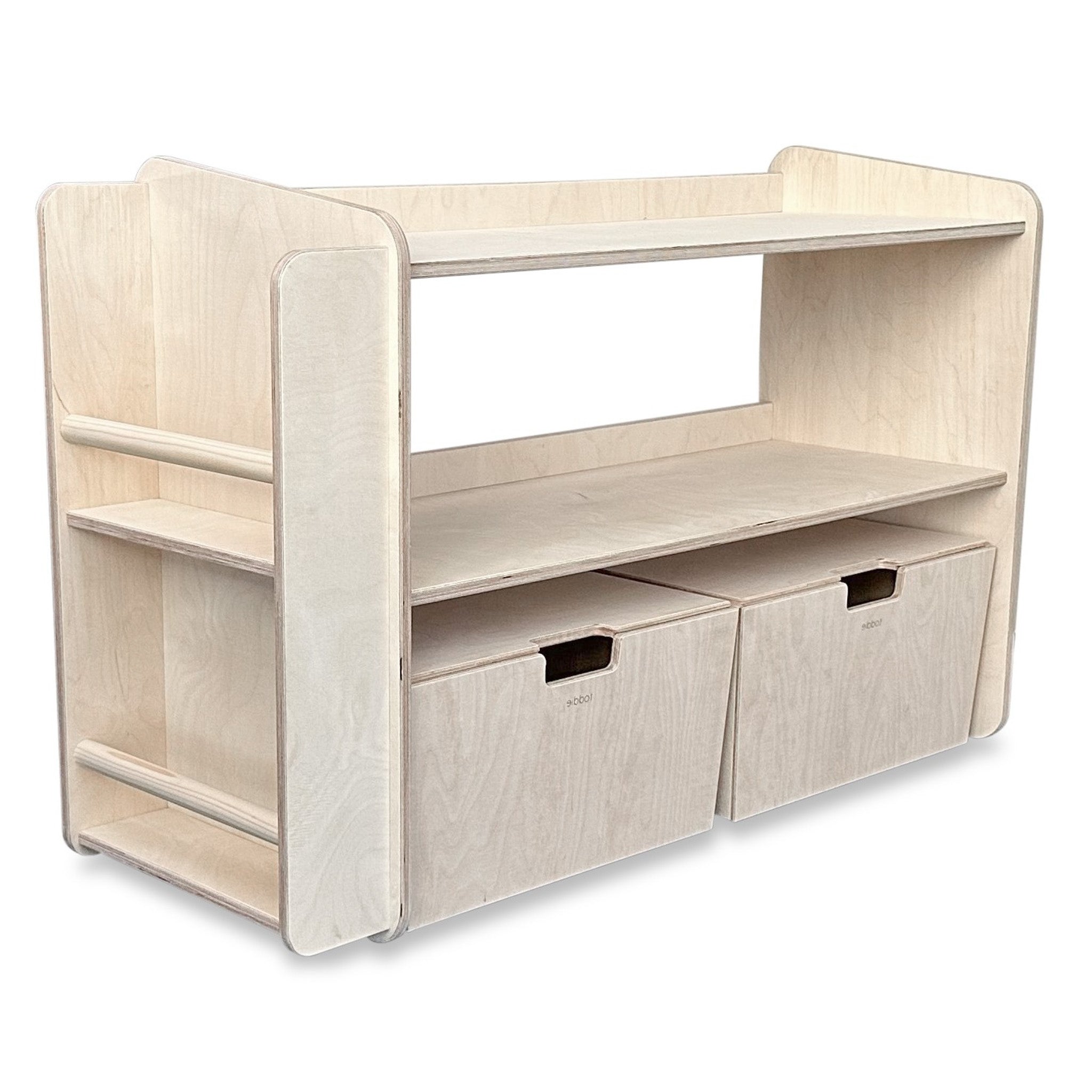 Jollie montessori open speelgoedkast met boekenkast+ rijdende opbergkisten | Boekenkast 2 planken - blank