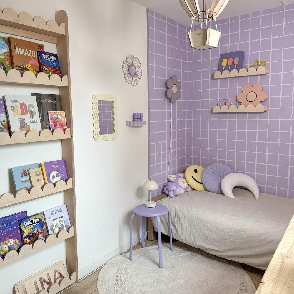 Trævæglampe til børneværelse | Blomst - Lilla