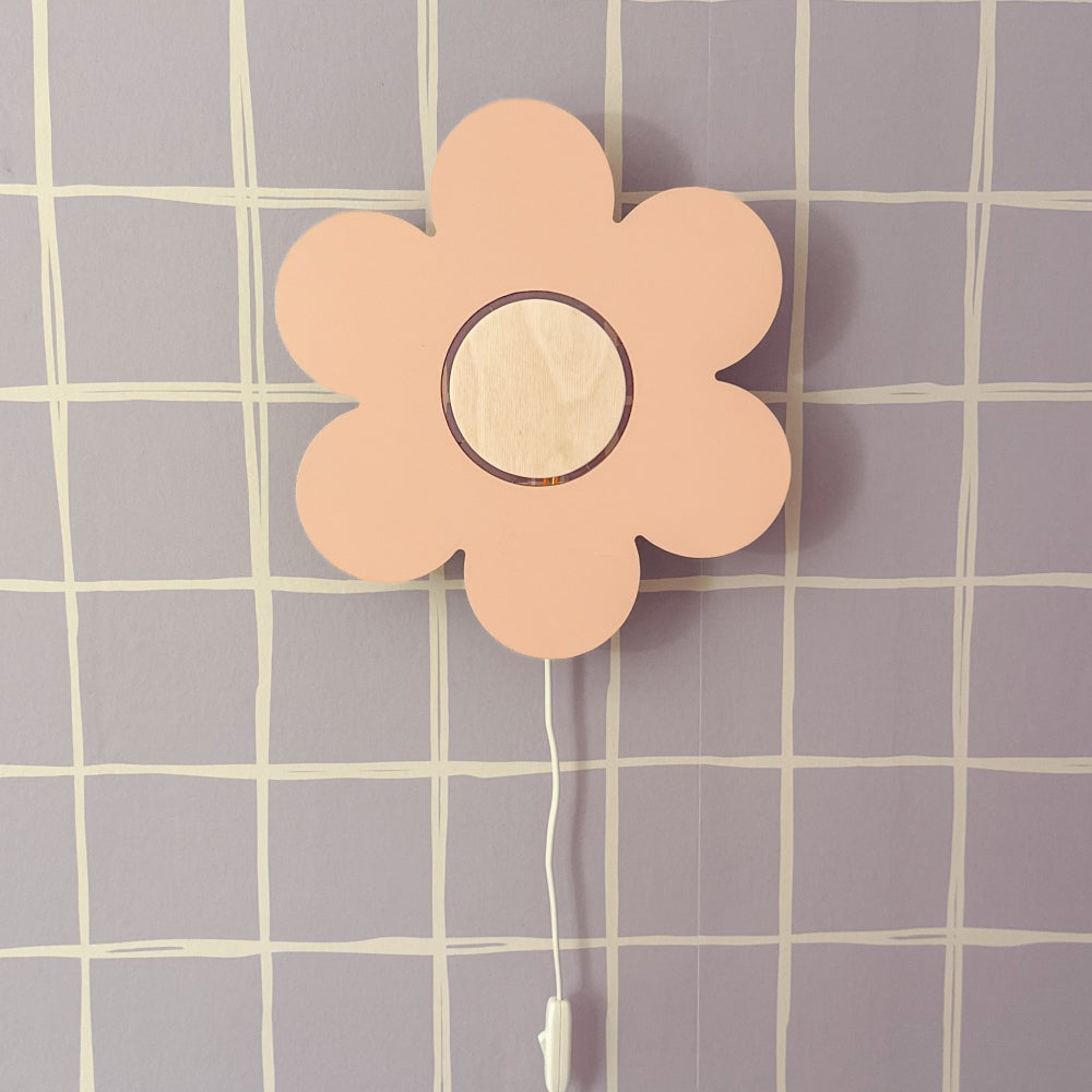 Trævæglampe til børneværelse | Blomst - Peach