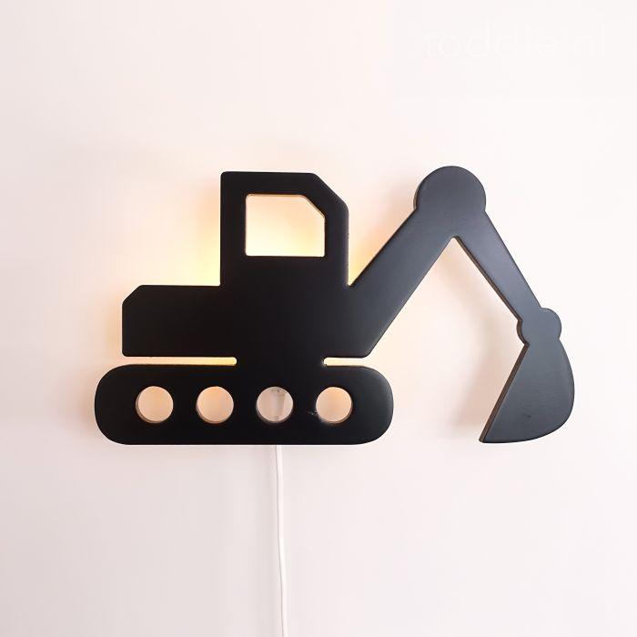 Houten wandlamp kinderkamer | Graafmachine - zwart - toddie.nl ®