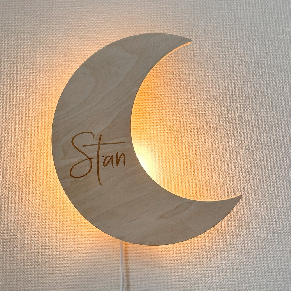 Houten wandlamp kinderkamer | Maan - blank - toddie.nl ®