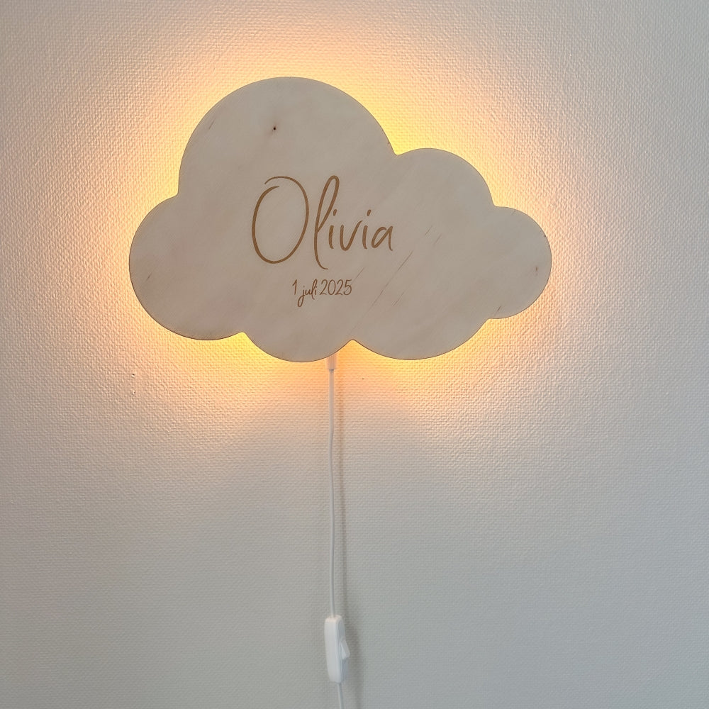 Houten wandlamp kinderkamer | Wolkie - blank - toddie.nl ®
