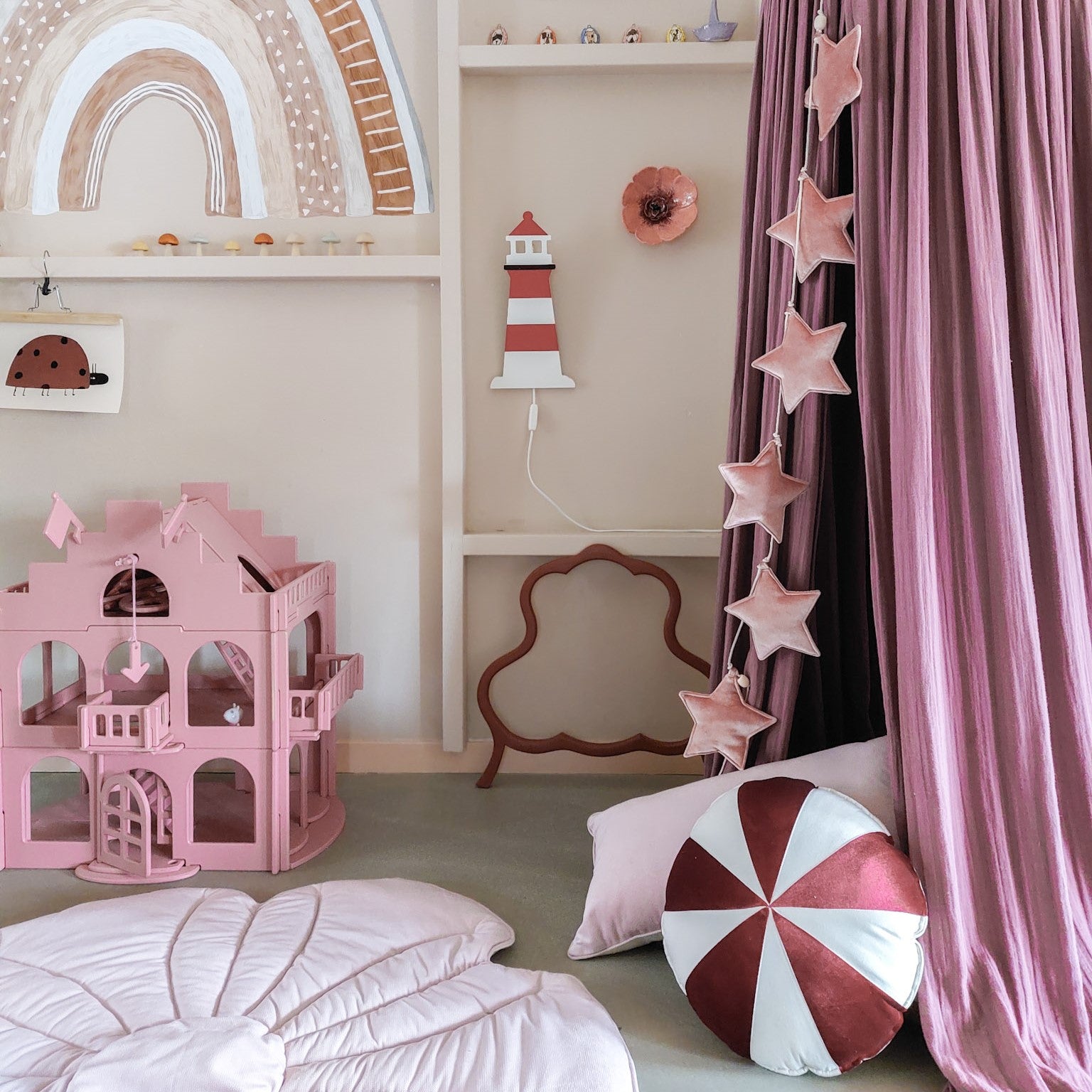 Houten wandlamp kinderkamer | Lighthouse, vuurtoren - wit/rood - toddie.nl ®