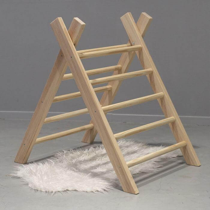 Houten klimrek met glijbaan, klimdriehoek inklapbaar - toddie.nl