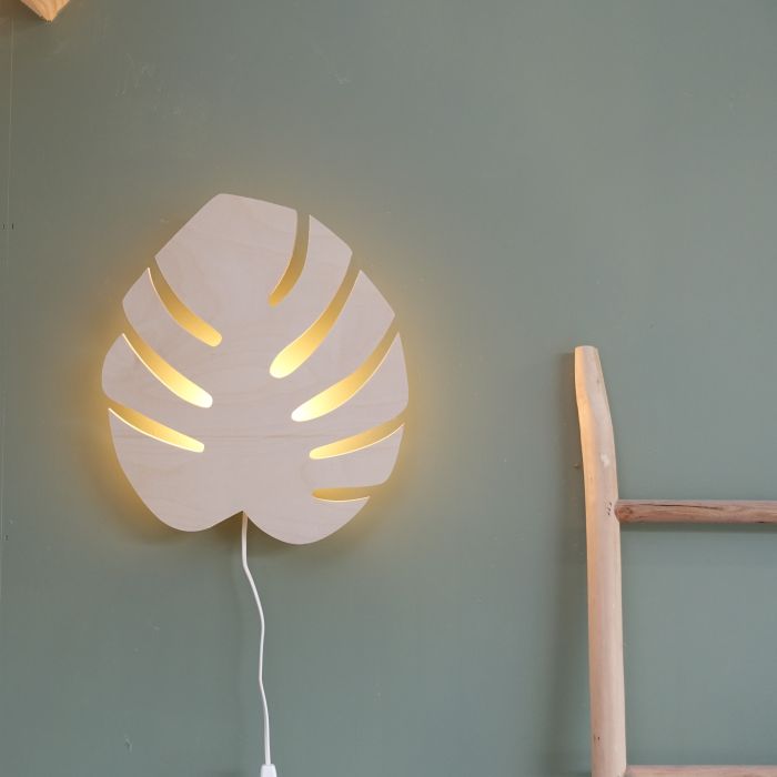 Houten wandlamp kinderkamer | Monstera blad - toddie.nl