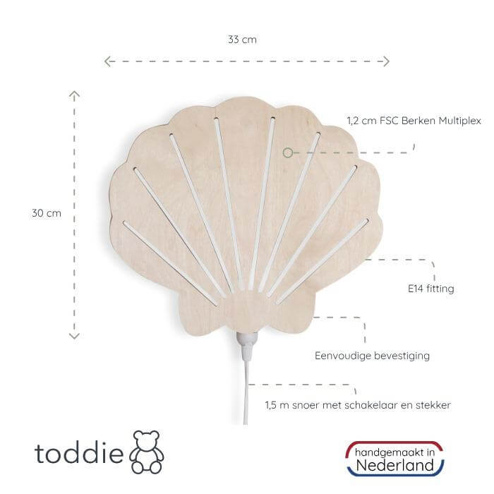 Houten wandlamp kinderkamer | Schelp - toddie.nl