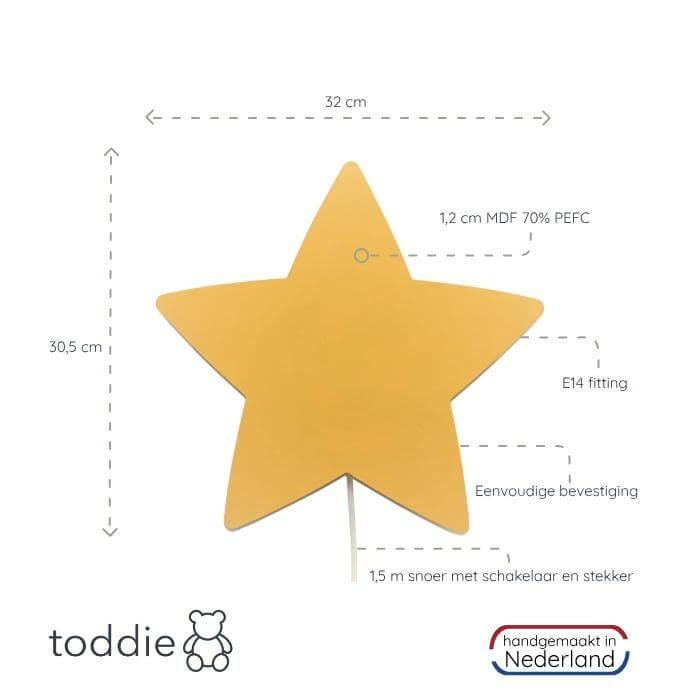 Houten wandlamp kinderkamer | Ster - geel - toddie.nl