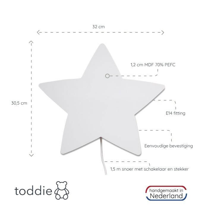 Houten wandlamp kinderkamer | Ster - wit - toddie.nl
