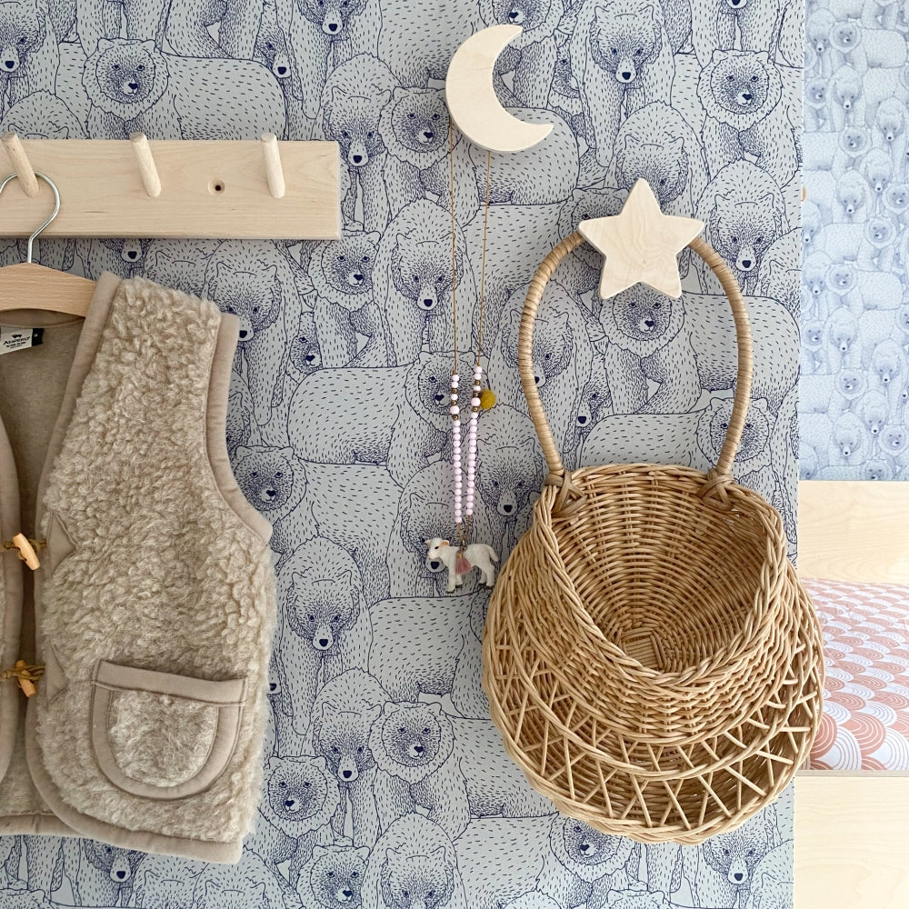 Blank houten wandhaken kinderkamer | Ster en maan - toddie.nl