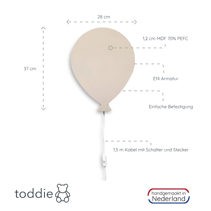 Hölzerne Wandleuchte Kinderzimmer | Ballon - beige Wandleuchte toddie.de   