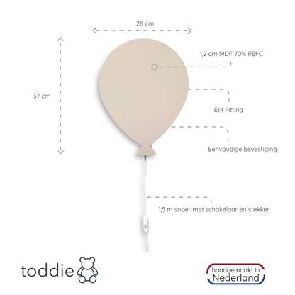 Houten wandlamp kinderkamer | Ballon - Beige - toddie.nl