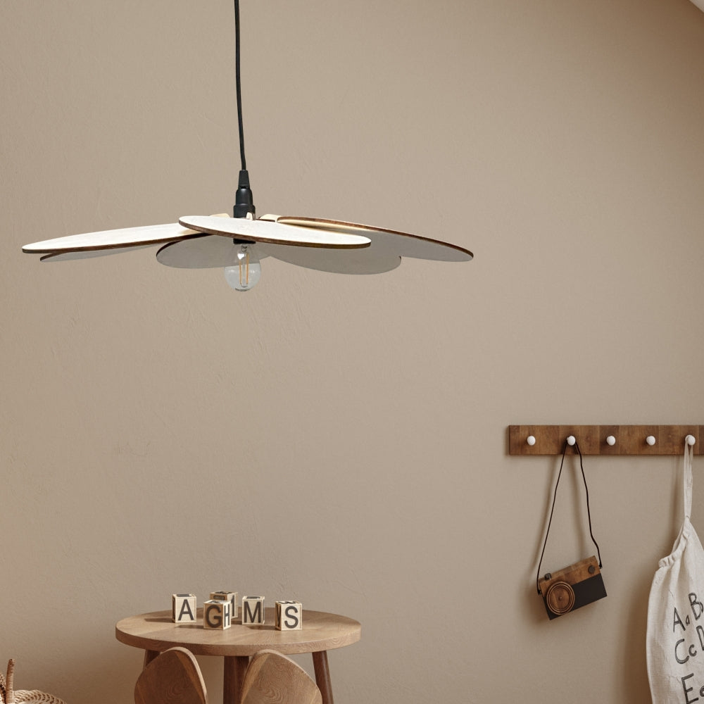 Houten hanglamp kinderkamer | Bloem - blank - toddie.nl ®