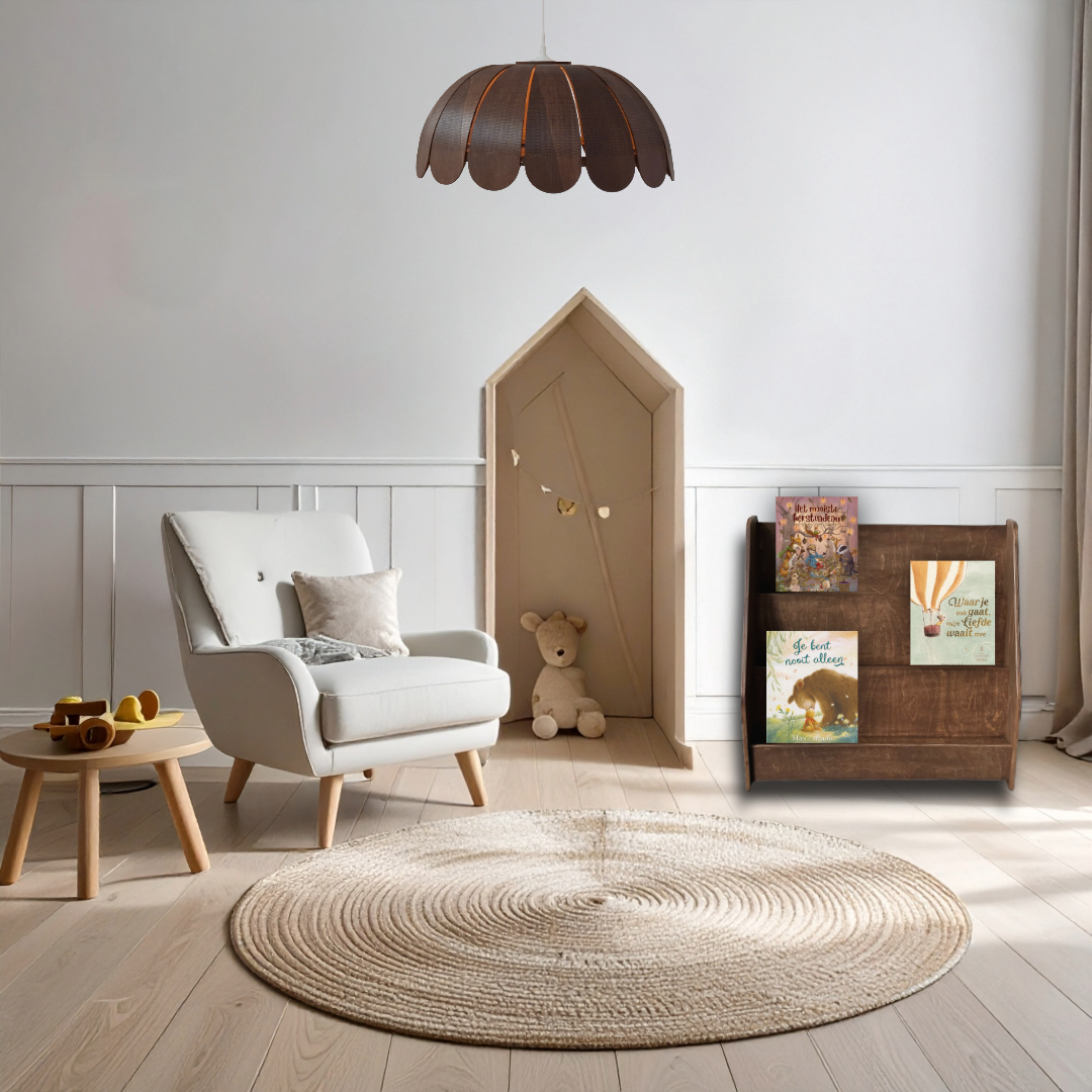 Moodie montessori boekenkast kinderkamer | 3 treden - wengé (walnut)