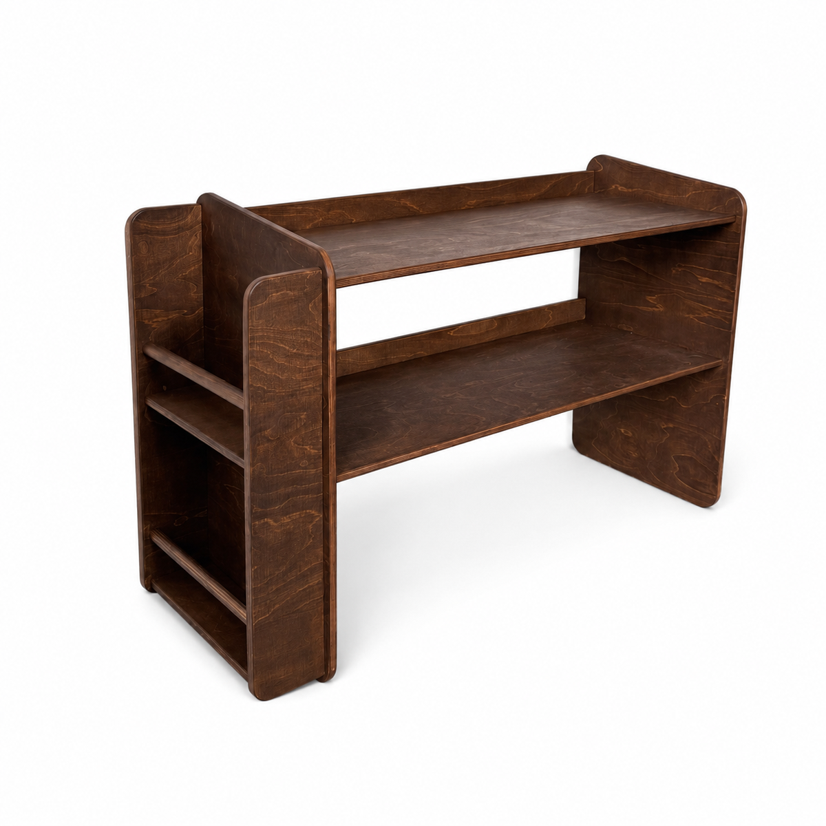 Jollie montessori open speelgoedkast met zijkant boekenrek - Wengé - toddie.nl ®