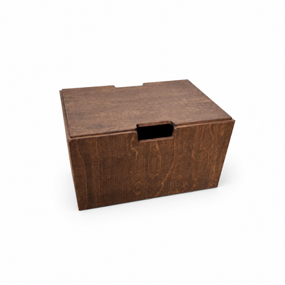 Montessori rijdende opbergkist met zwenkwieltjes en deksel - Wengé - toddie.nl ®