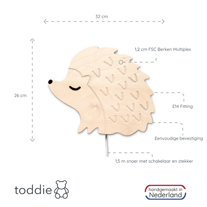 Houten wandlamp kinderkamer | Egel - toddie.nl