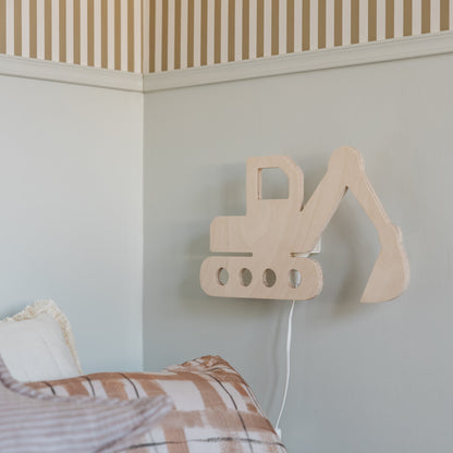 Houten wandlamp kinderkamer | Graafmachine - blank - toddie.nl ®