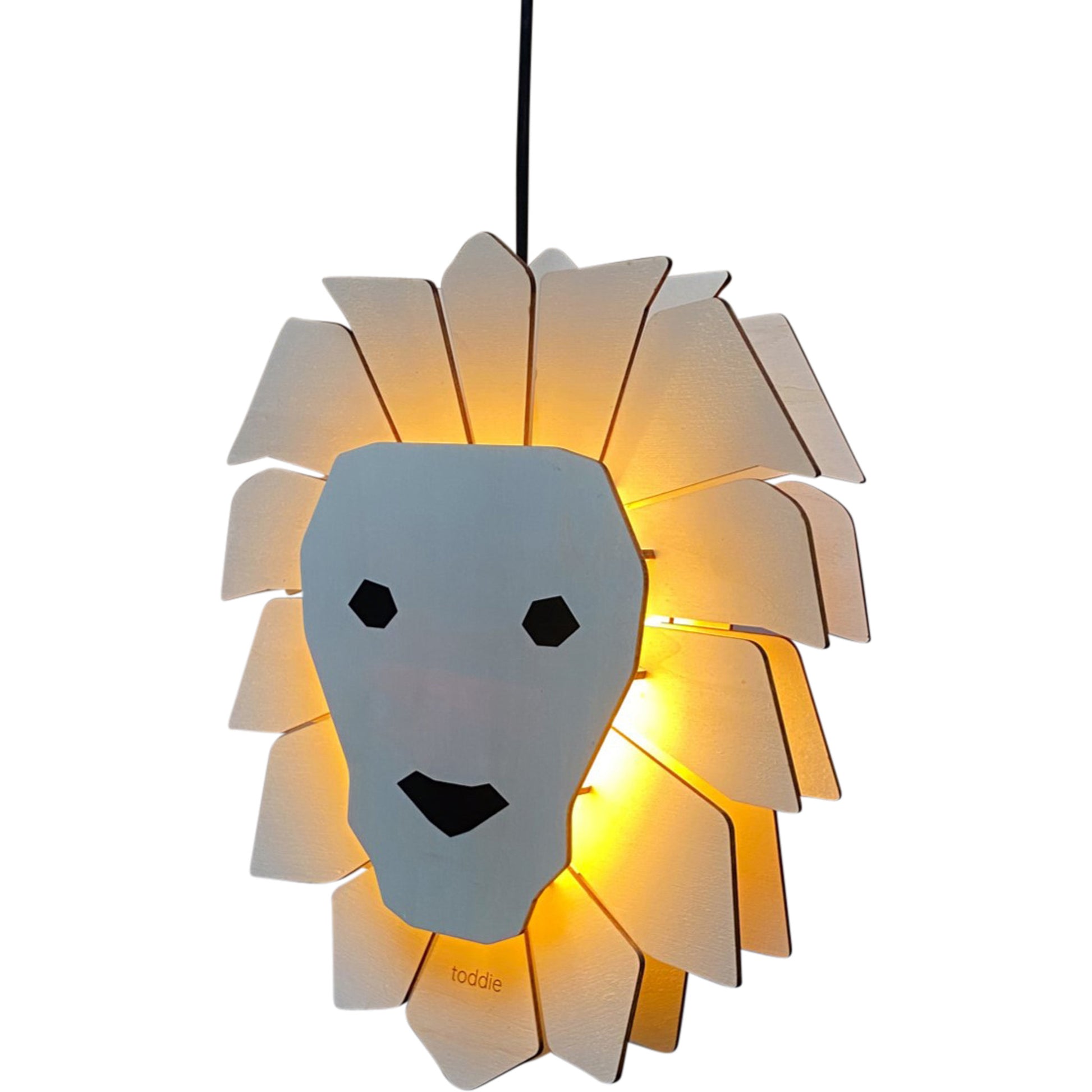 Houten hanglamp kinderkamer | Leeuw - blank - toddie.nl ®