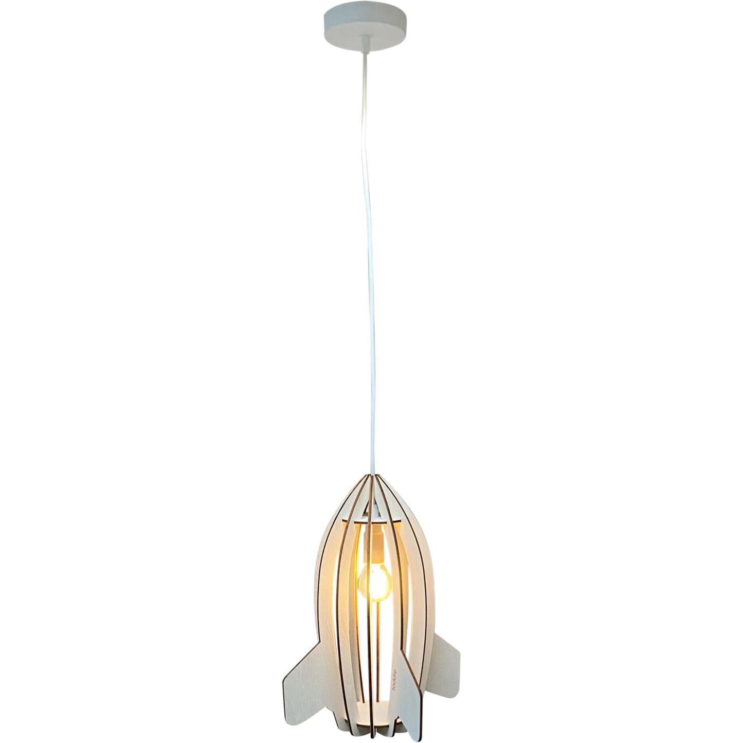Houten hanglamp kinderkamer | Raket - blank - toddie.nl ®
