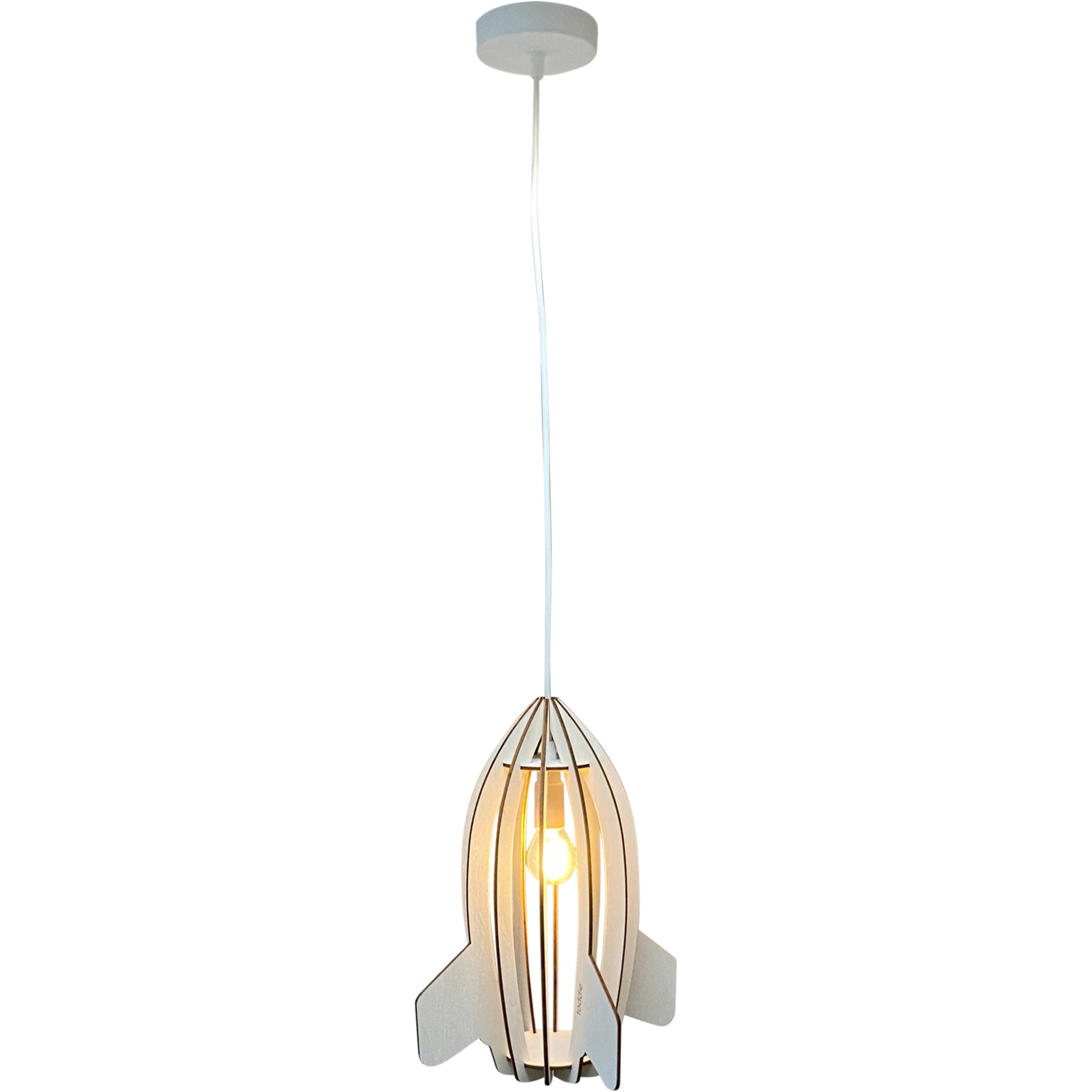Houten hanglamp kinderkamer | Raket - blank - toddie.nl ®