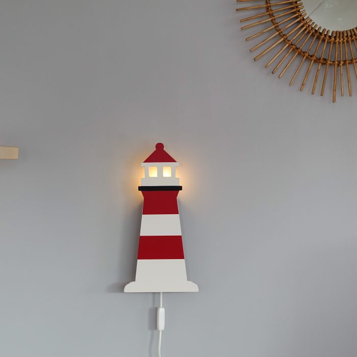 Hölzerne Wandleuchte Kinderzimmer | Lighthouse, Leuchtturm - weiß/rot Wandleuchte toddie.de   