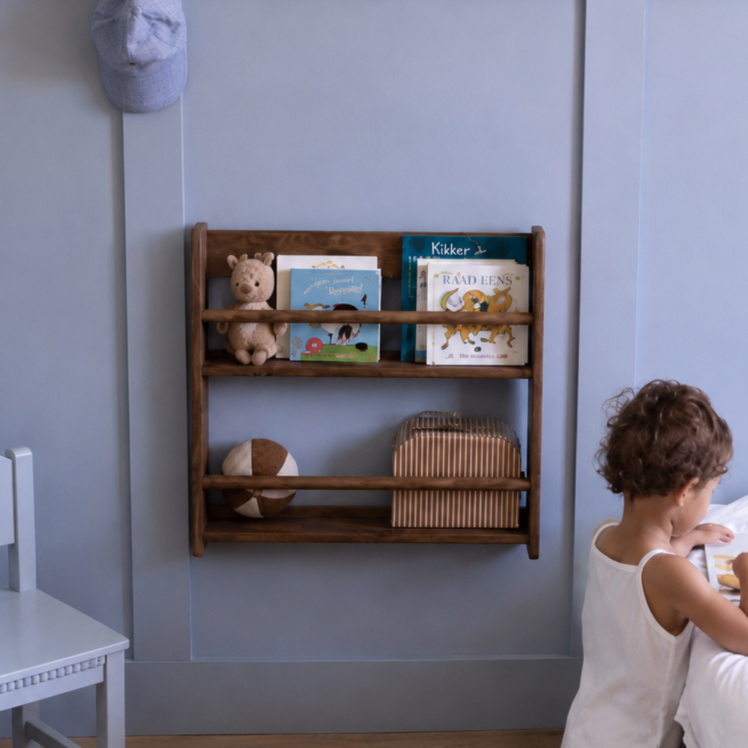 Shelfie Montessori-bogreol til børneværelset | 2 hylder – Wengé , bejdset