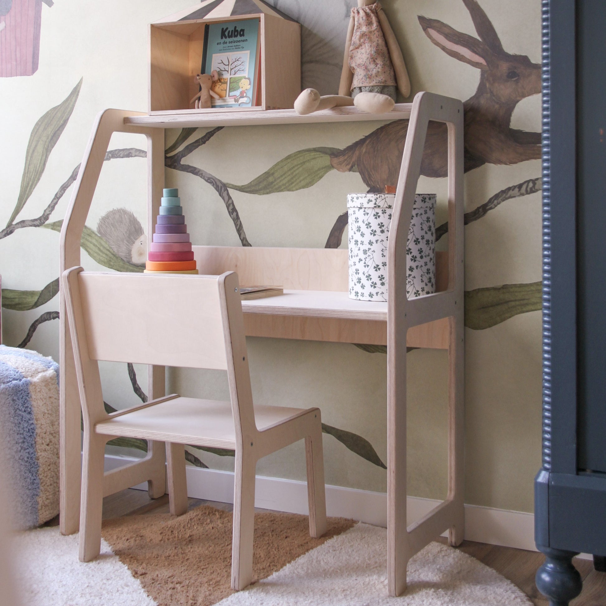 Moodie montessori houten bureau kinderkamer 2-7 jaar | Met stoel - blank - toddie.nl ®
