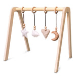 Holz Babygym | Massiver Holzspielbogen mit Natur hängespielzeuge - natur