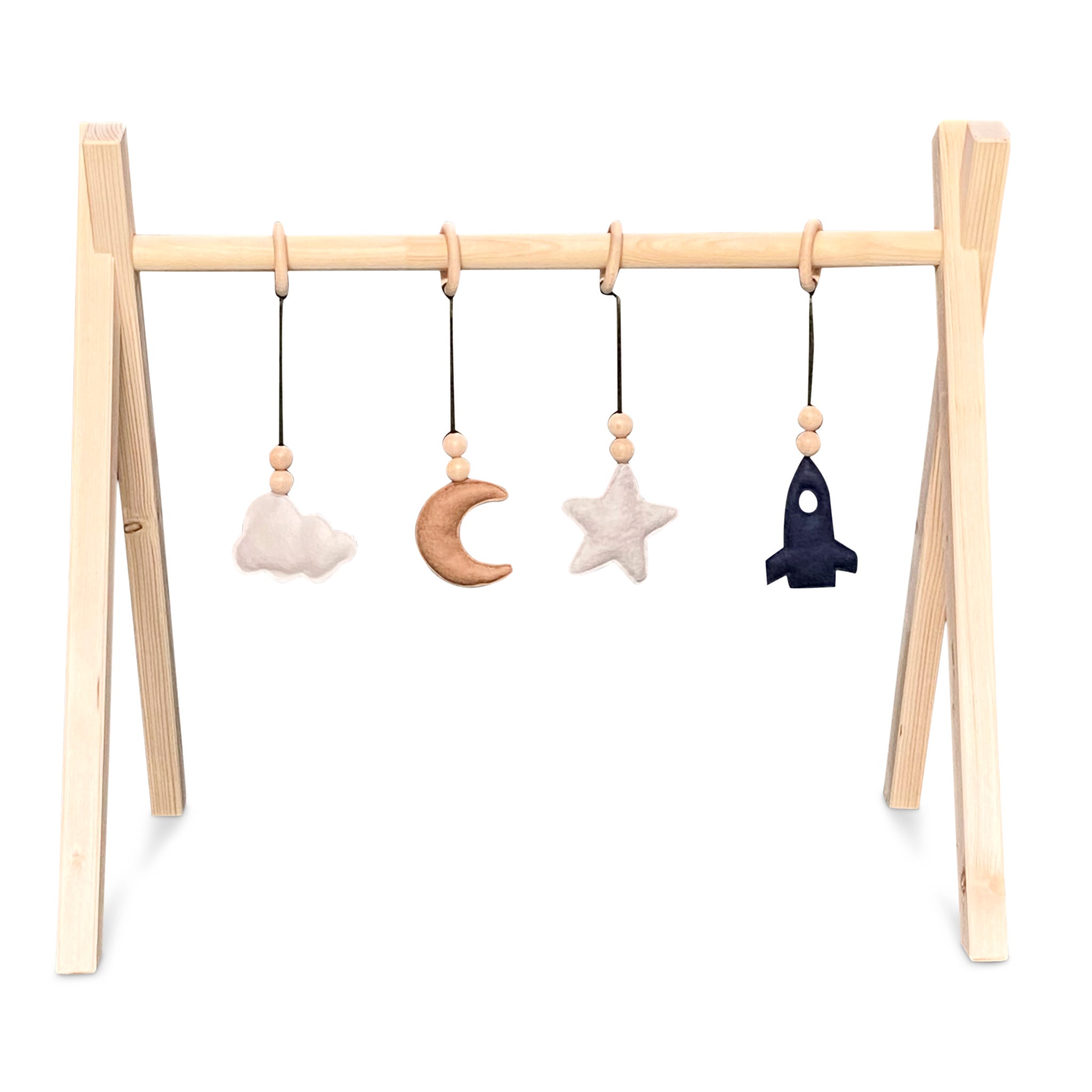 Holz Babygym | Massiver Holzspielbogen Tipi-Form mit Raum Hängespielzeuge - natur Spielbogen + Hängespielzeuge toddie.de   