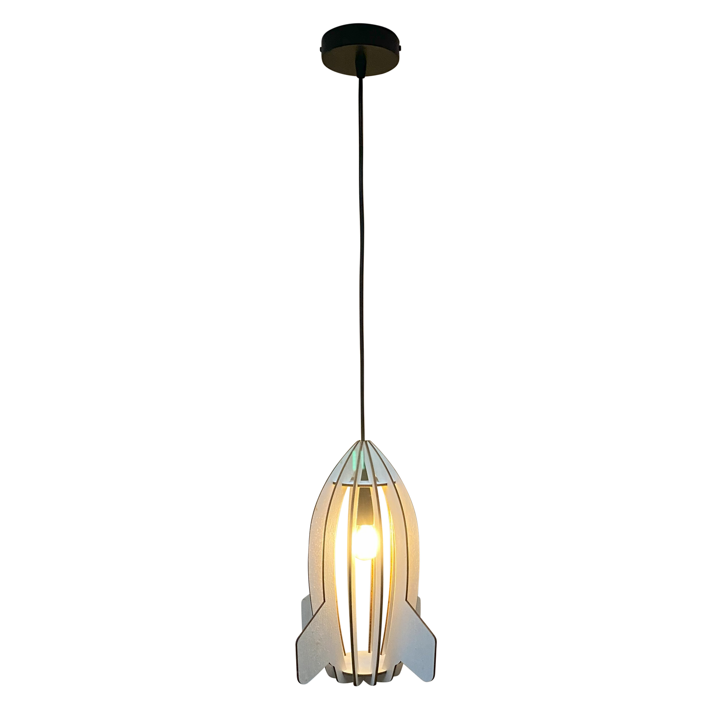 Houten hanglamp kinderkamer | Raket - blank - toddie.nl ®