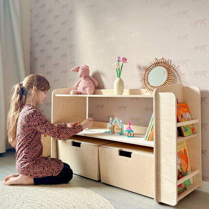 Jollie montessori open speelgoedkast met zijkant boekenrek | Boekenkast 2 planken - blank - toddie.nl ®