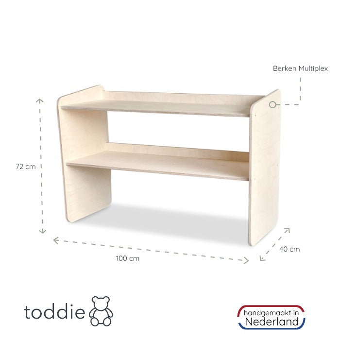 Jollie montessori open speelgoedkast + rijdende opbergkisten | Boekenkast 2 planken - blank - toddie.nl ®