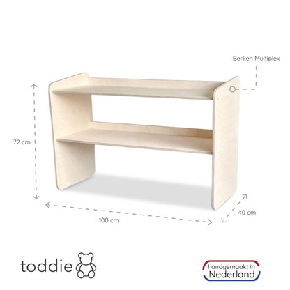 Jollie montessori open speelgoedkast + rijdende opbergkisten | Boekenkast 2 planken - blank - toddie.nl ®