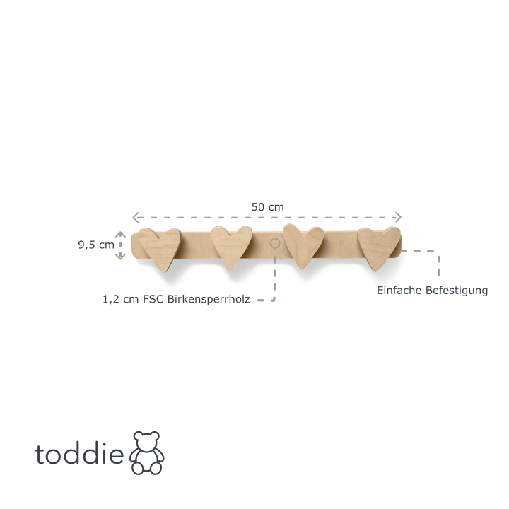 Holz Wandgarderobe Kinderzimmer | Herzen - natur Wandgarderobe toddie.de   