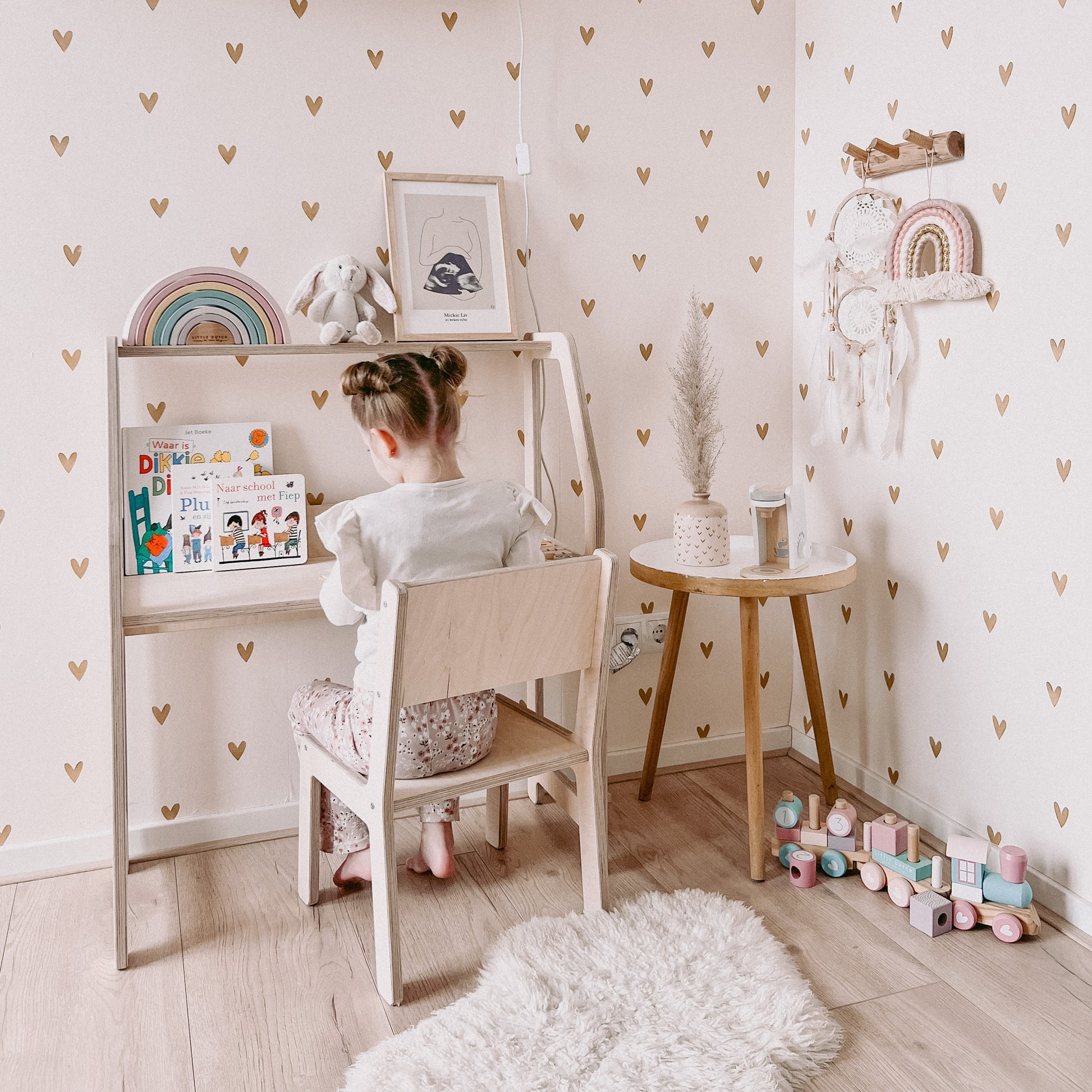 Moodie montessori houten bureau kinderkamer 2-7 jaar | Met stoel - blank - toddie.nl ®
