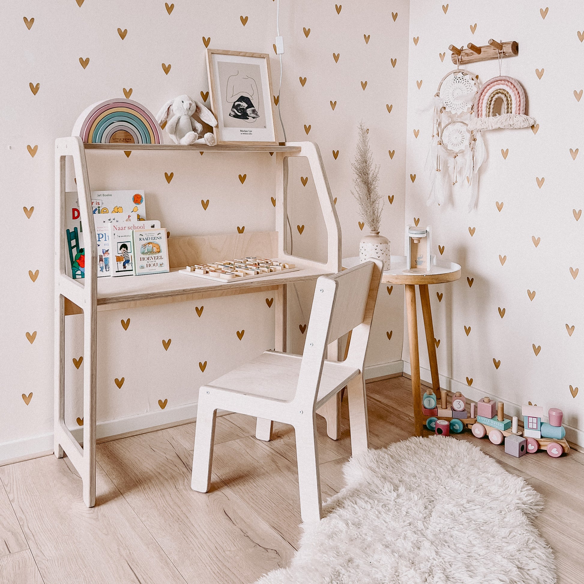 Moodie montessori houten bureau kinderkamer 2-7 jaar | Met stoel - blank - toddie.nl ®