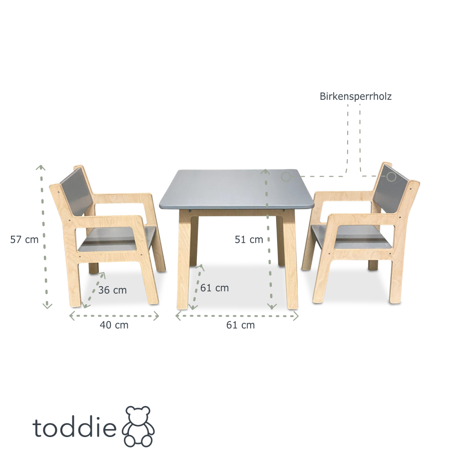 Holz Kindermöbelset 4-7 Jahre | Tisch + 2 Stühle - denim drift Möbelset toddie.de   